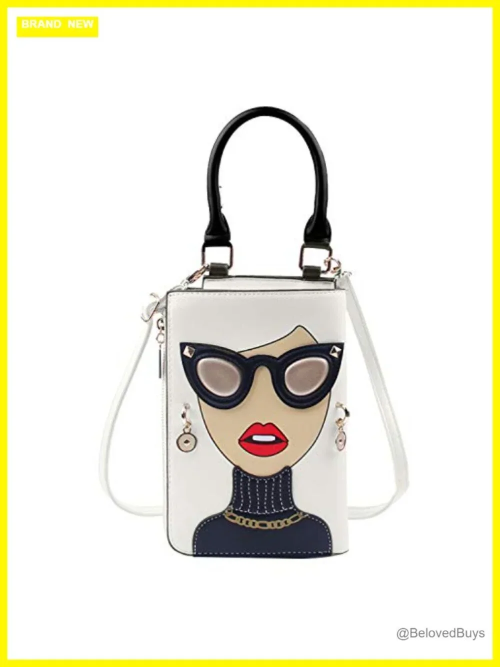 Novelty Lady Face PU Leather Satchel Handbag Top Handle Shoulder Crossbody Bag